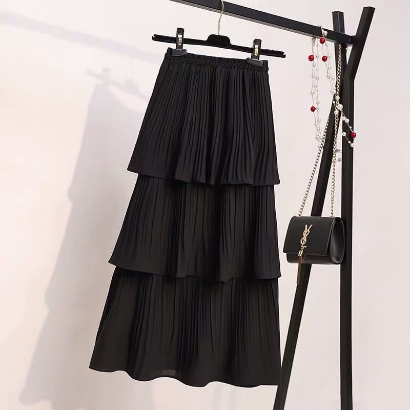 Chiffon Pleated Midi Skirt for Women - Spring/Summer