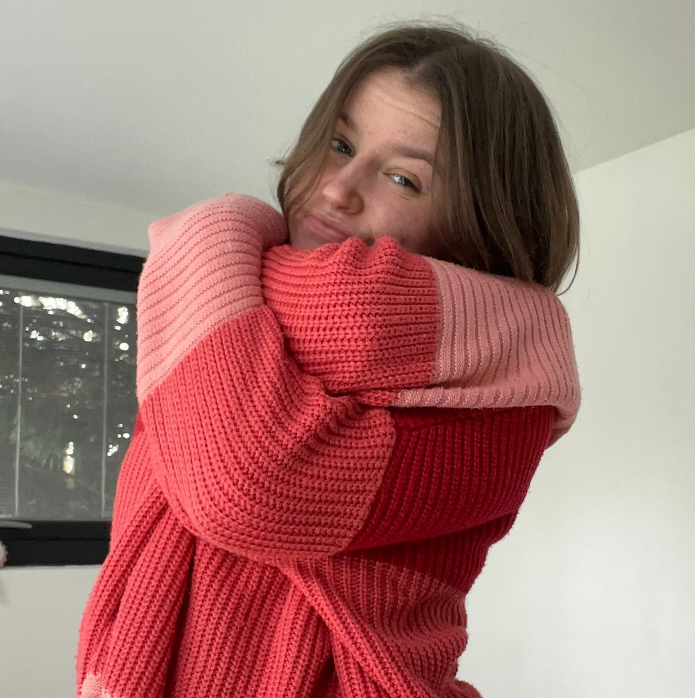 Begin by giving yourself a hug and gently lifting the corners of your mouth into a smile!