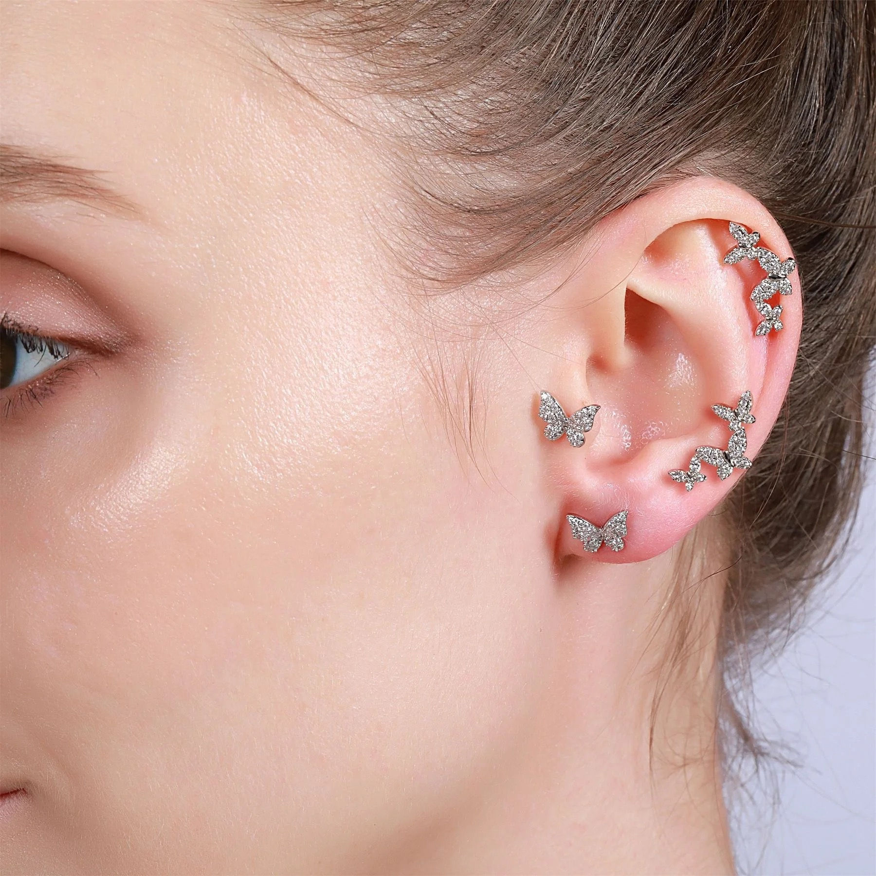 1pc 316 Surgical steel cartilage helix piercing triple butterfly stud