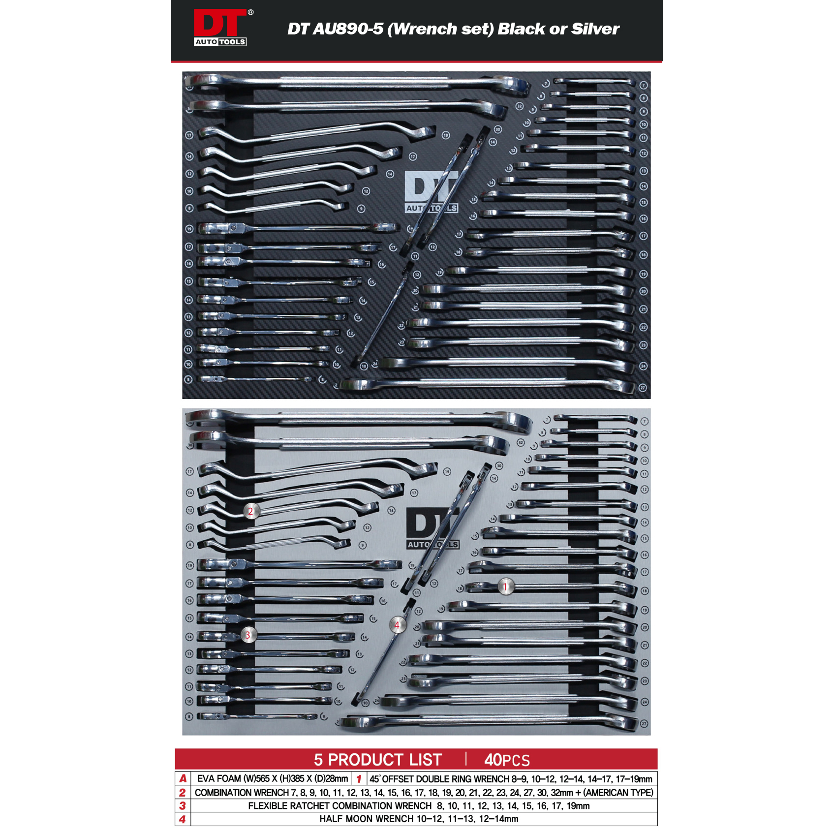 DT AU890-5 SET 40PCS (BLACK/SILVER)