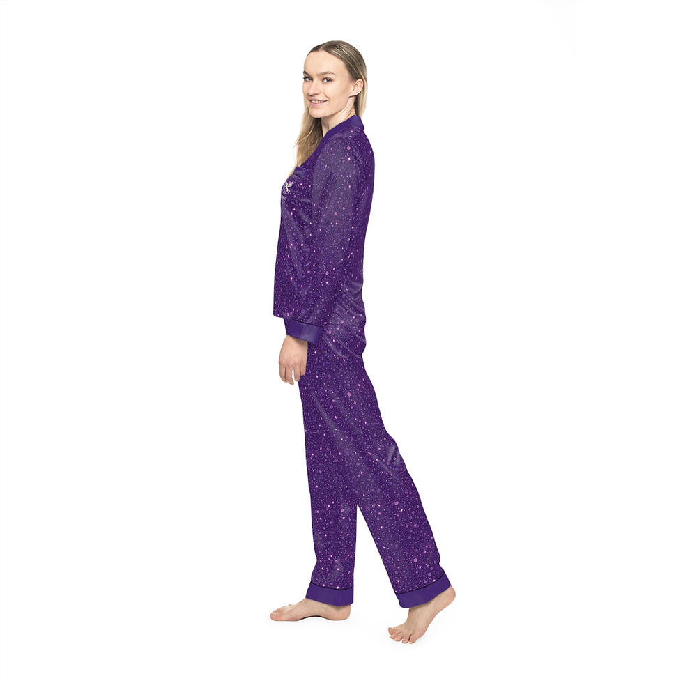 Thumbnail: Velure Purple Glitter Satin Pajamas Set for Women