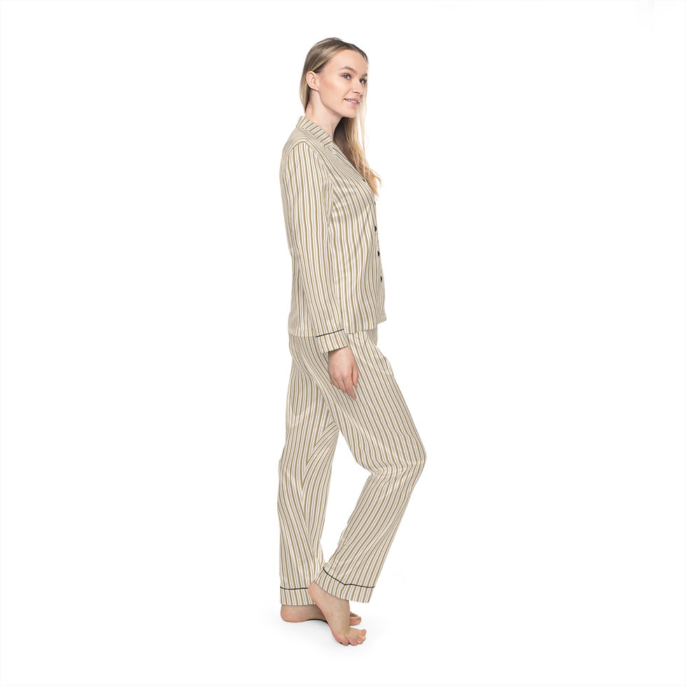 Thumbnail: Velure Gold & White Women's Satin Pajamas 