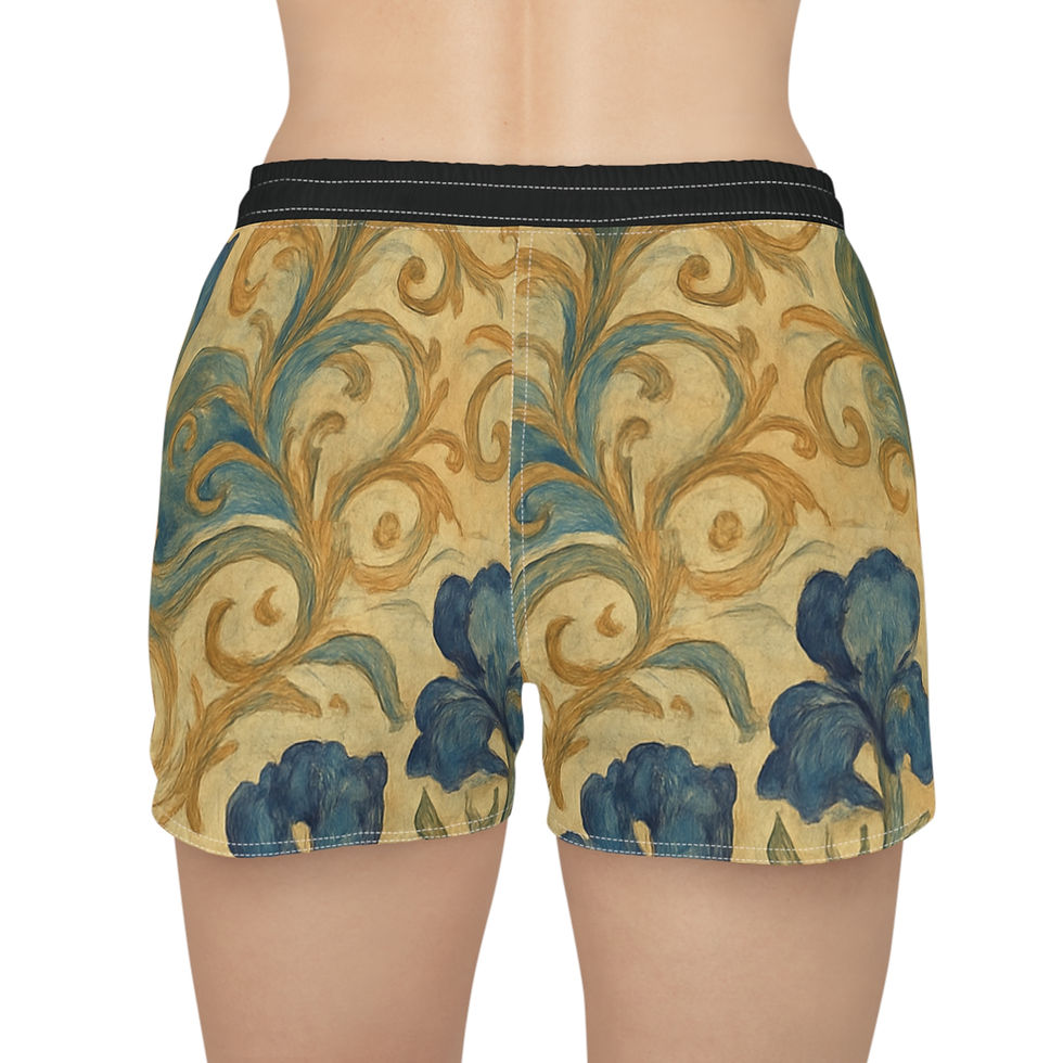 Thumbnail: Floral Artwork Women's Lounge Shorts - Lightweight Drawstring Beach & Sleepwear