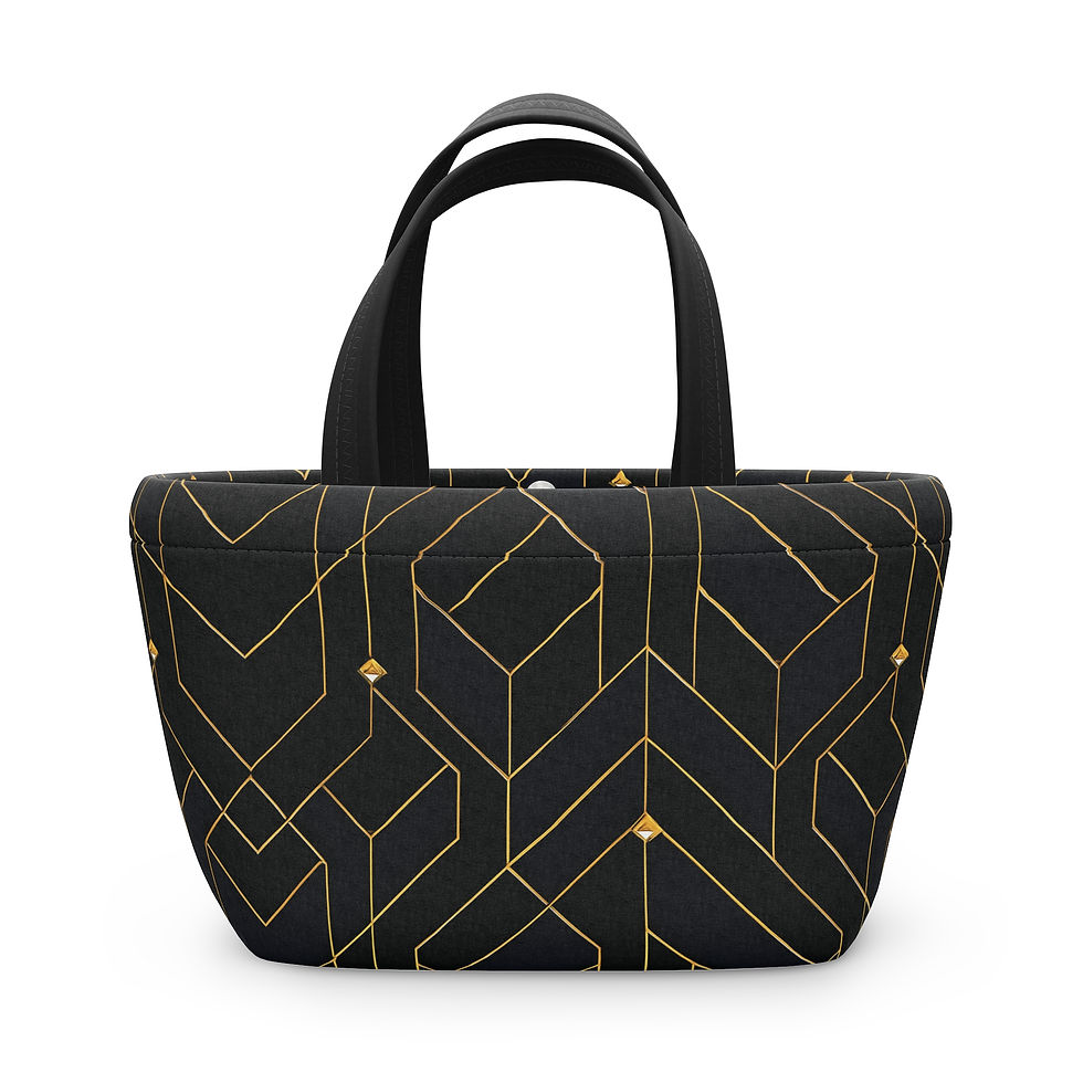 Thumbnail: Black Geometic Common Luxury Picnic Bag, Stylish Work Lunch Carrier