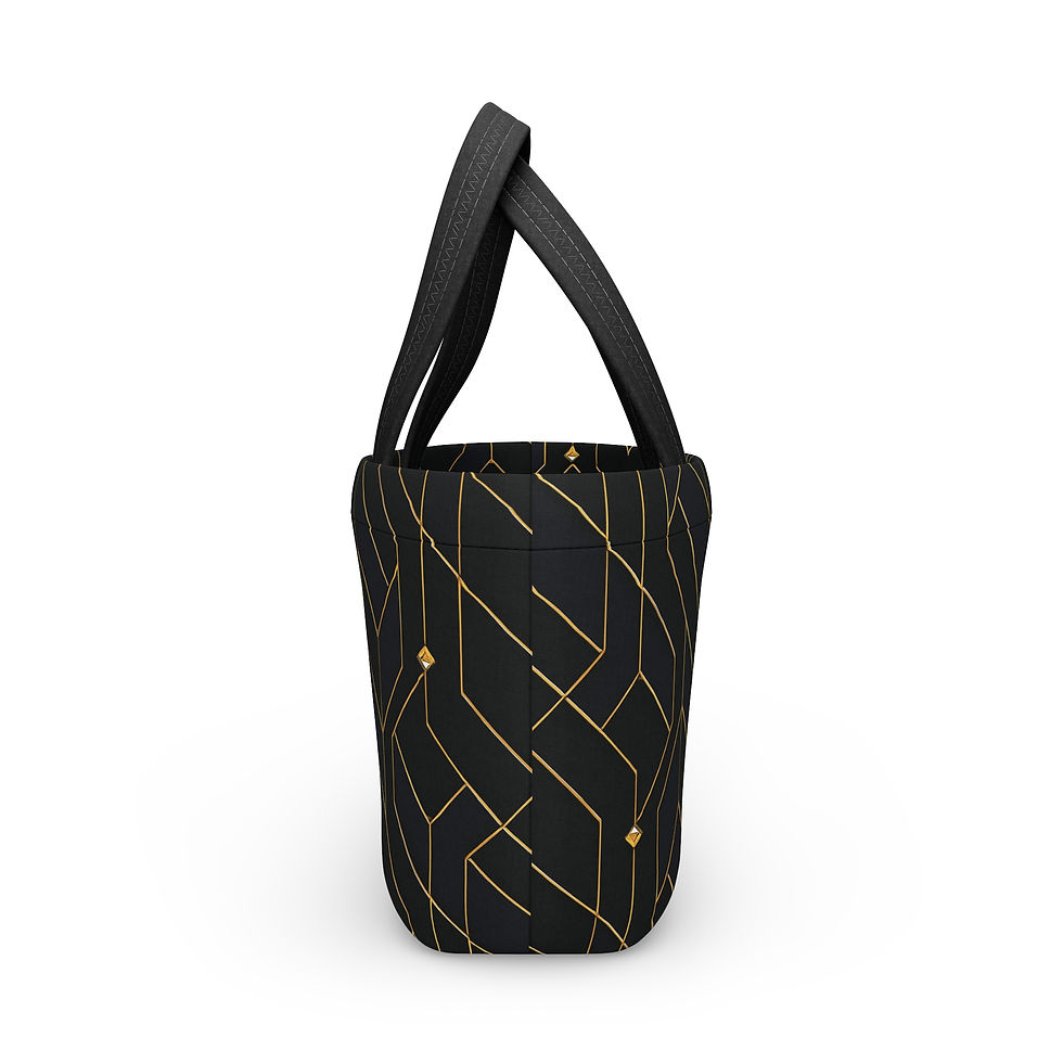Thumbnail: Black Geometic Common Luxury Picnic Bag, Stylish Work Lunch Carrier