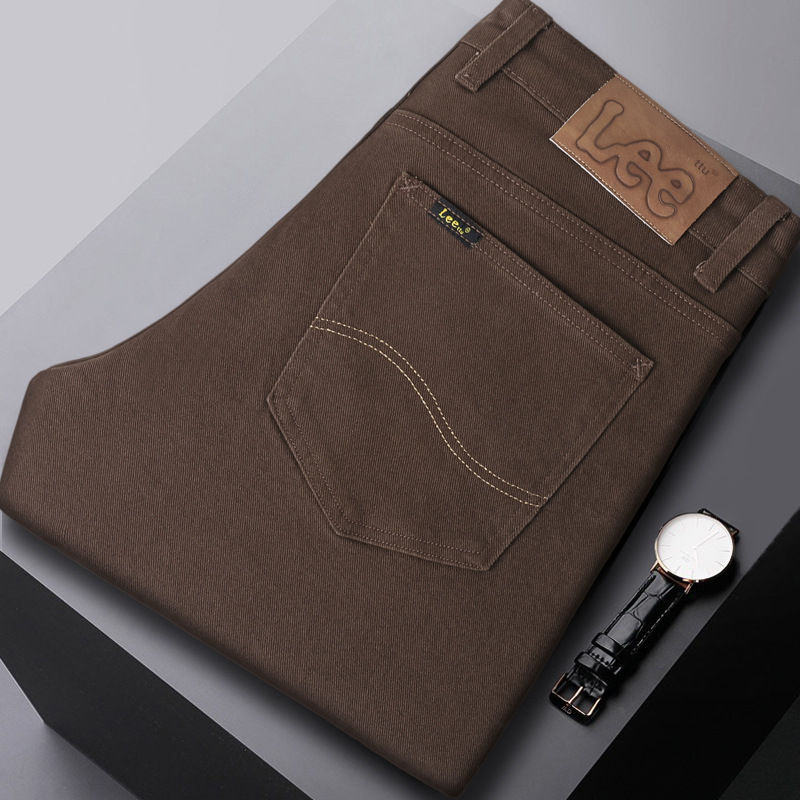 2024 High-end Brand Brown Jeans Men's Autumn And Winter New Stretch Slim-fit Sm