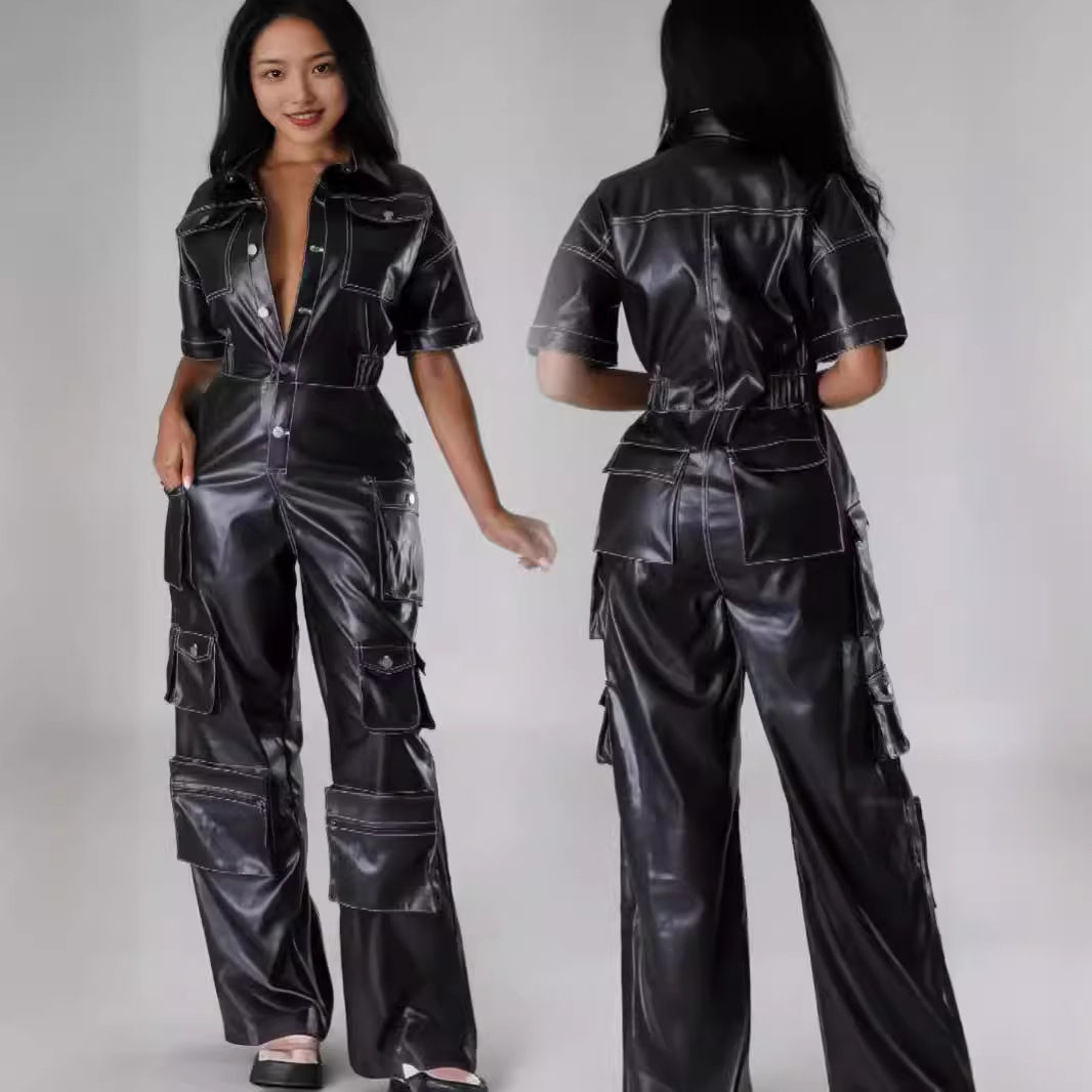 HX0428 Amazon Cross-border Women's Clothing Sleeve Multi-bag Pants Overalls Coo