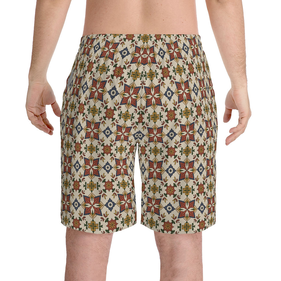Thumbnail: Ancient Spaniard Pattern — Art Deco Red & Beige & Blue Swim Trunks