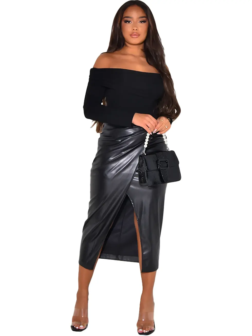 Thumbnail: Luxuruy High Waist Skirt PU Faux Leather Midi Skirts