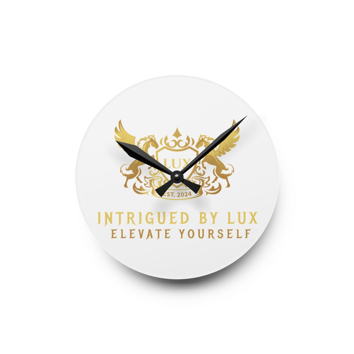 "INTRIGUED BY LUX" Acrylic Wall Clocks