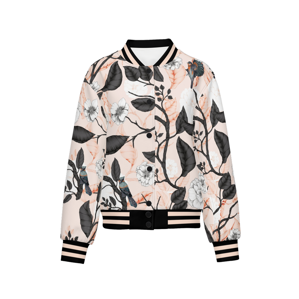Pink Black & White Women's Double Layered Bomber Sports Jacket-Techno Scuba Knit