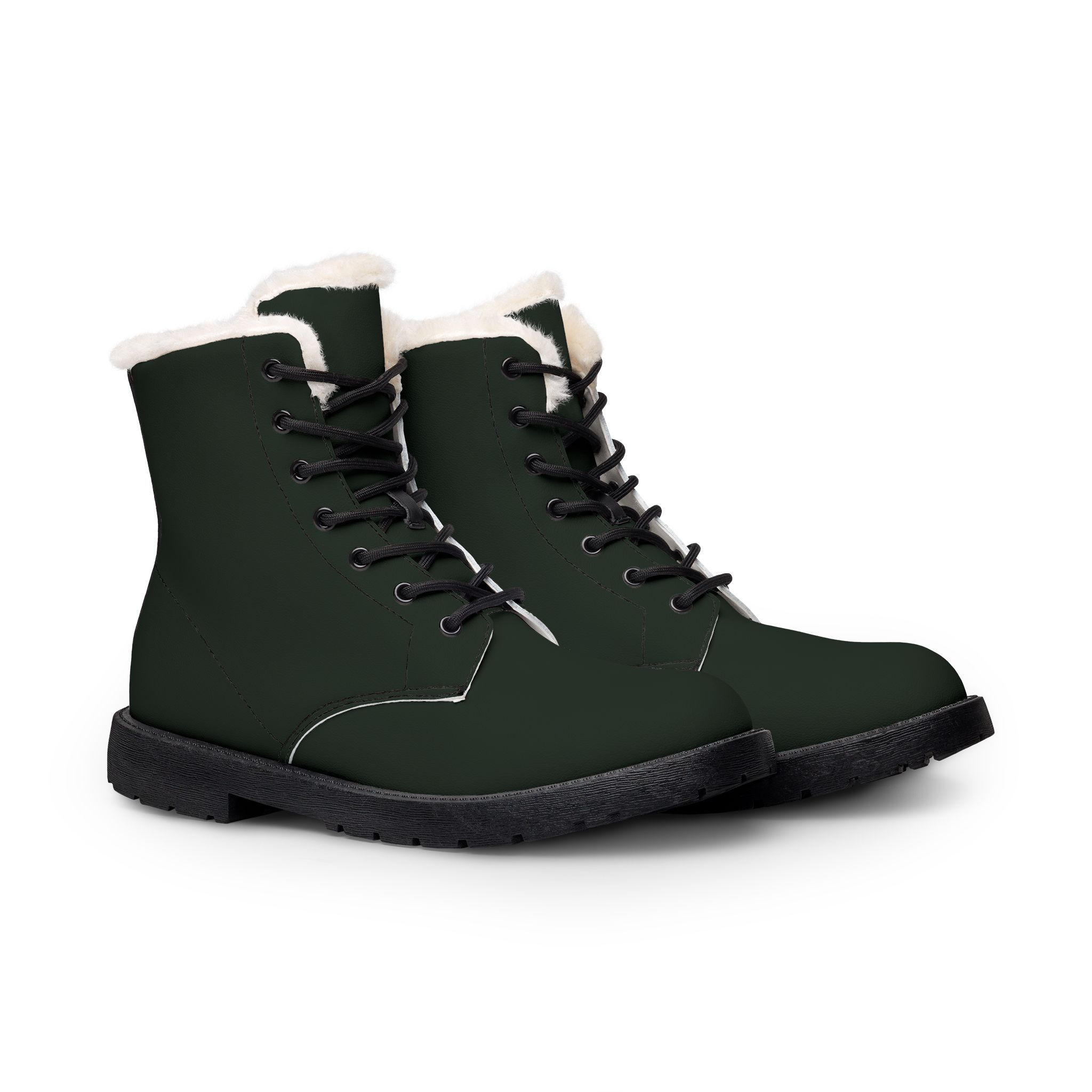 Men's Deep Dark GreenLeather Fur-Lined Winter Boots