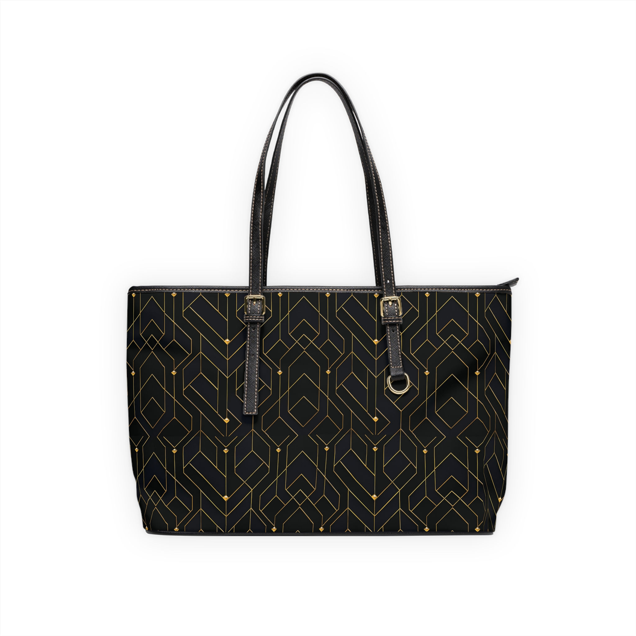 Geometric Gold, Black, Blue Luxury Print  PU Leather Shoulder Bag