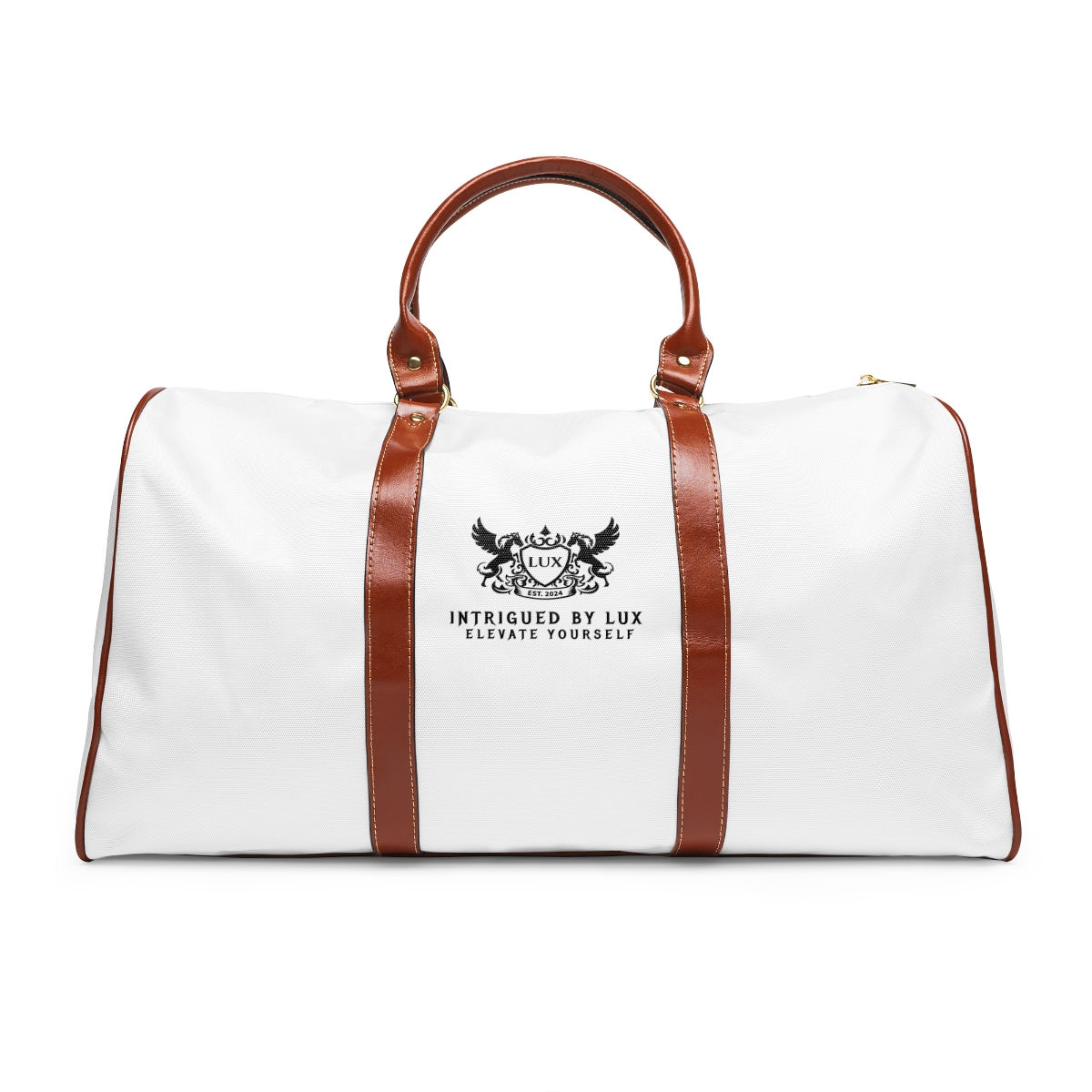 White & Brown "INTRIGUED BY LUX" Waterproof Travel Bag