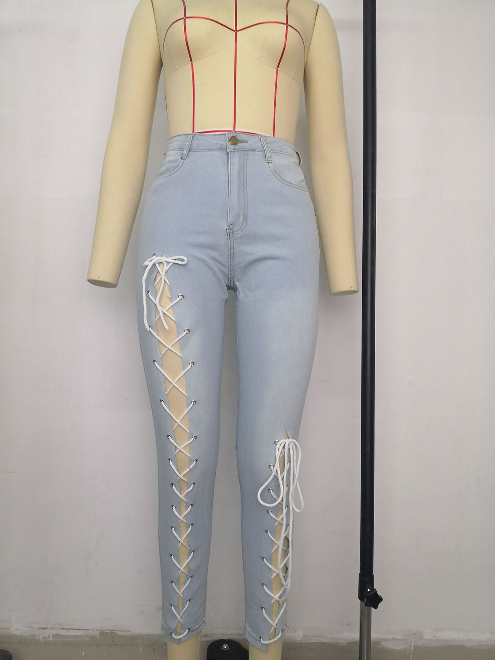 Thumbnail: Women's Tiny Leg Plus Size Bandage Strap High Waist Skinny Jeans