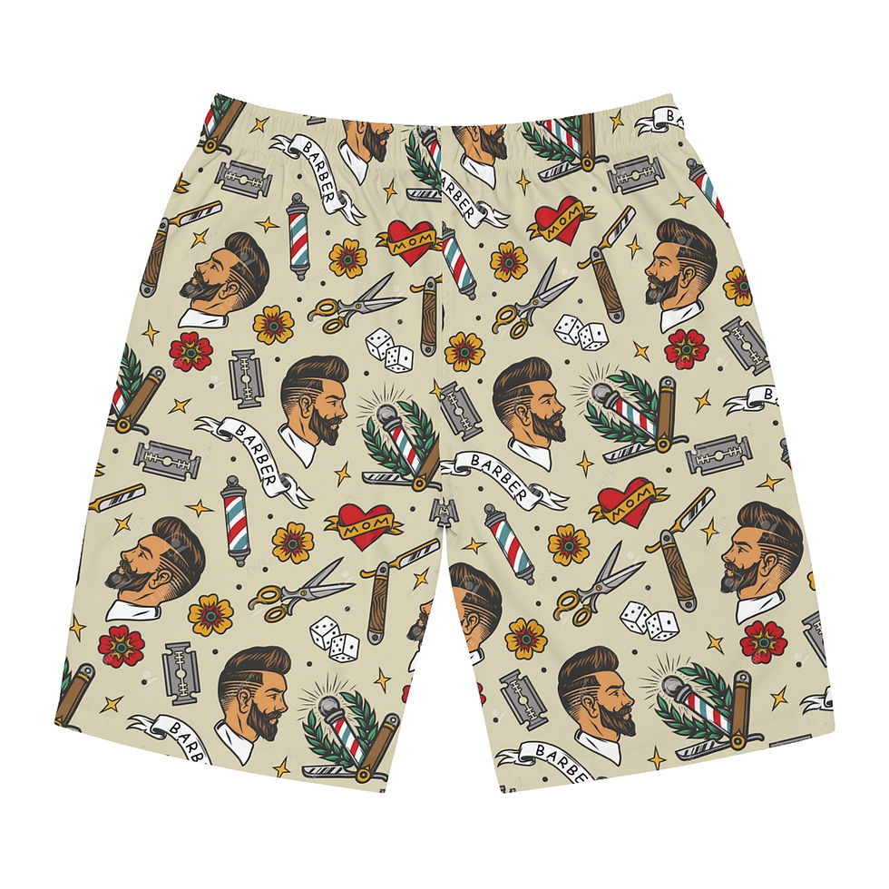 Thumbnail: A Cut & A Shave Men's Board Shorts (AOP)