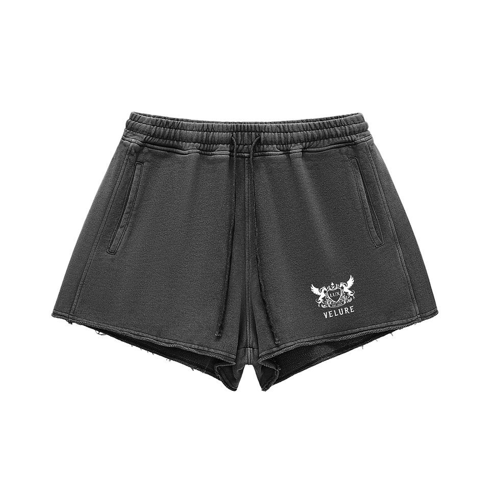 Thumbnail: Snow Washed Raw Edge Drawstring Shorts