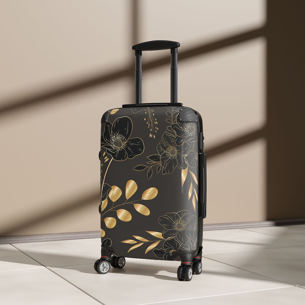 Thumbnail: Black & Gold Elegant Minimalist Floral Carry-On Suitcase