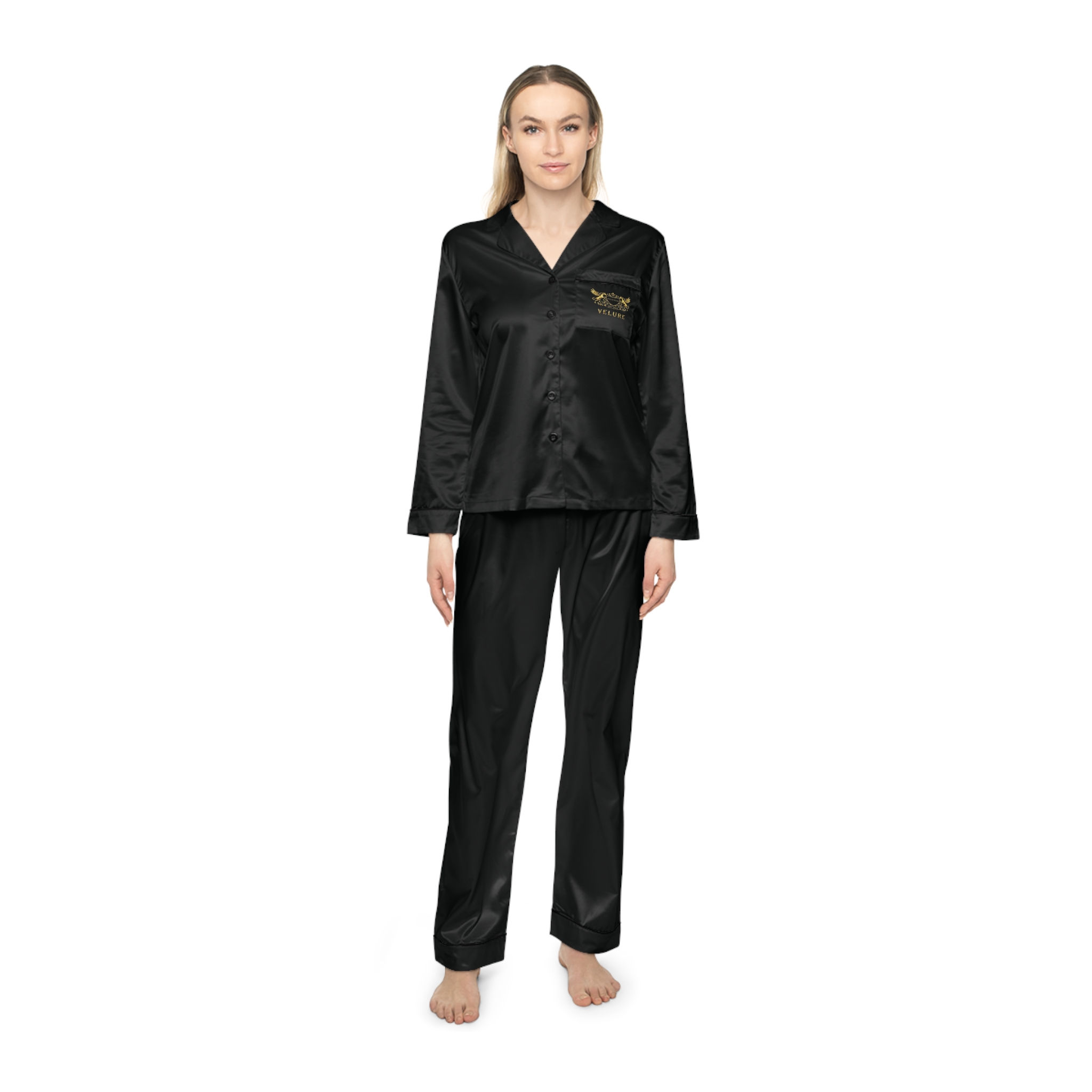 Velure Black & Gold Women's Satin Pajamas