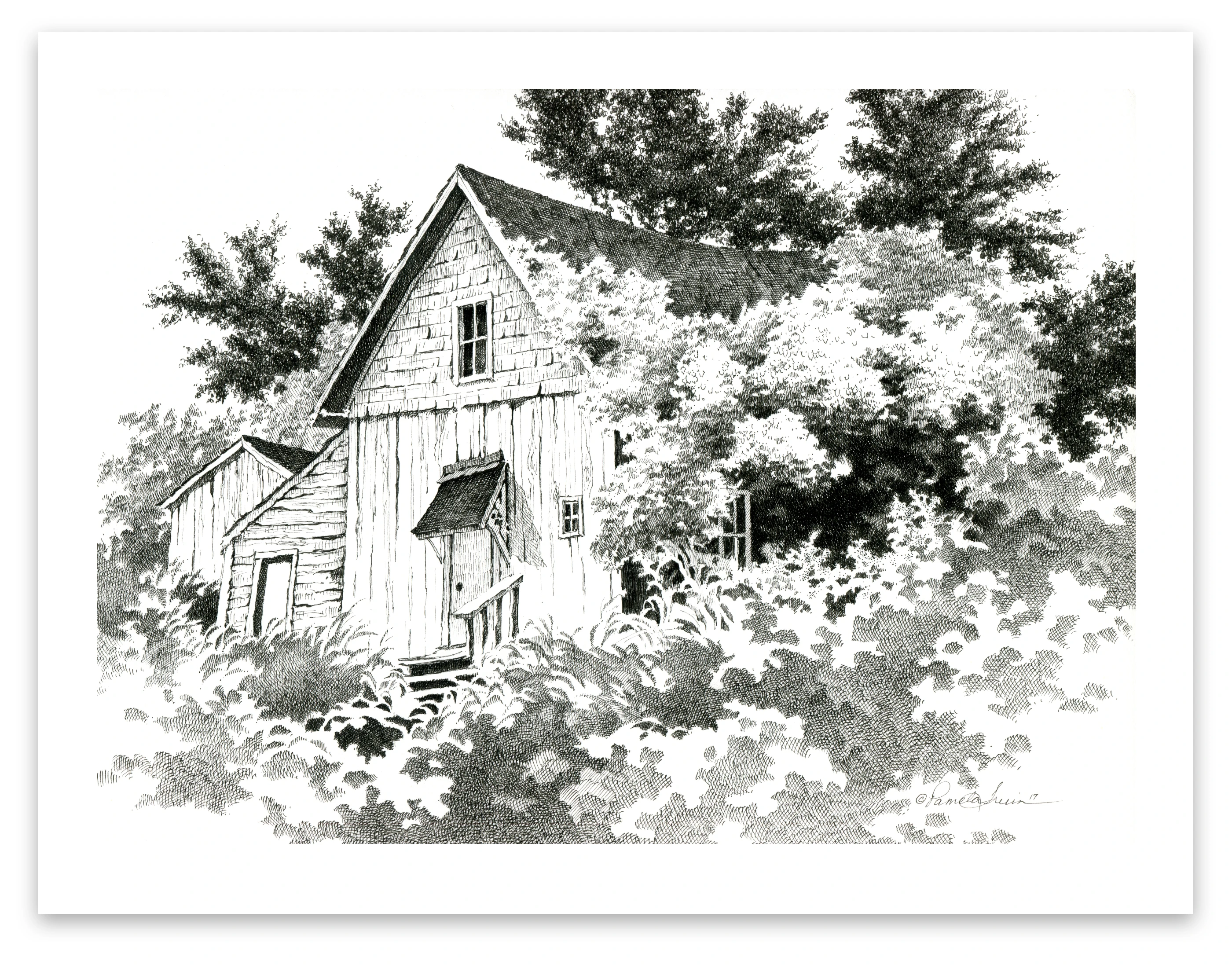 Pen and Ink Art Black and White Art Old House