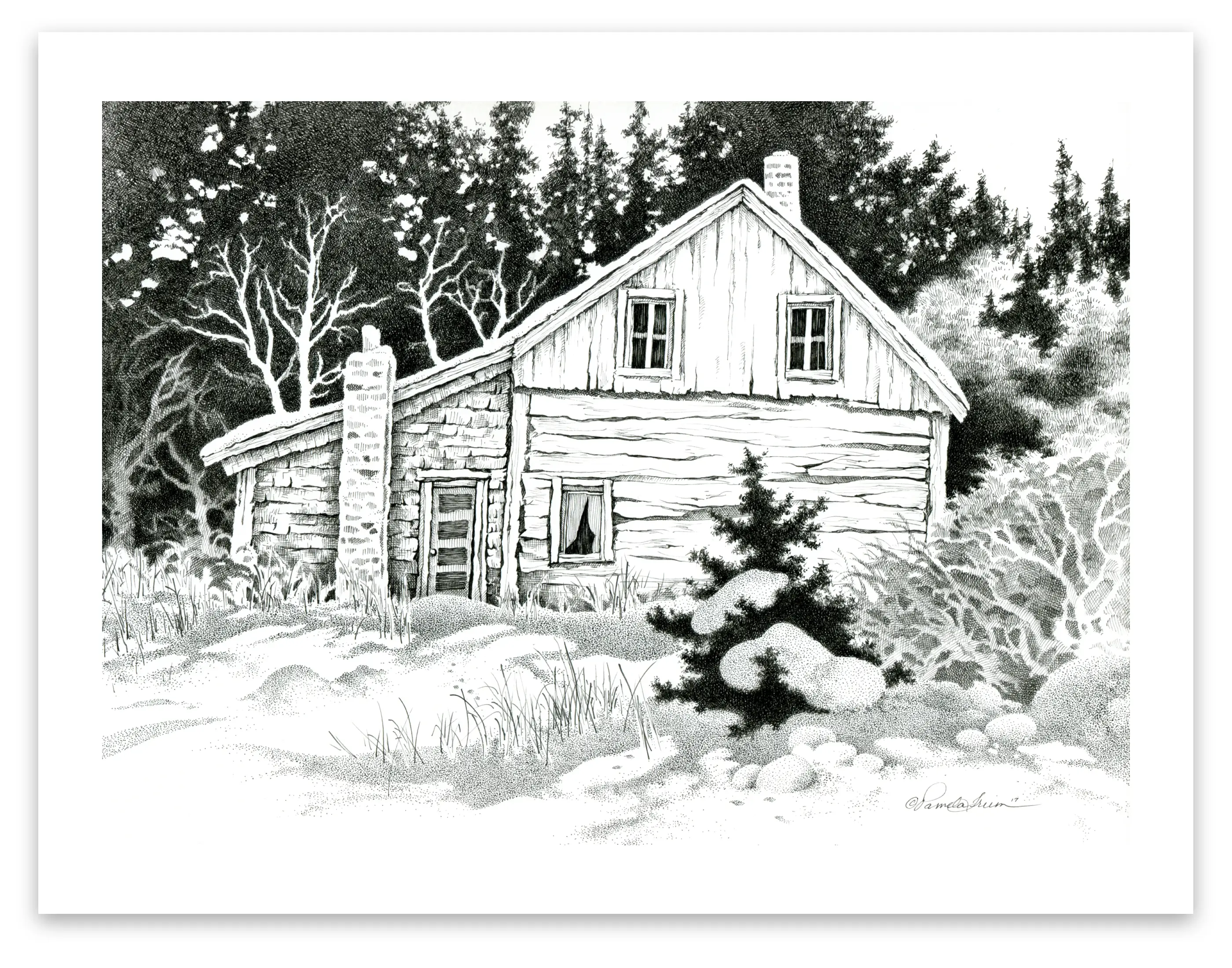 Pen and Ink Art Black and White Art Old House
