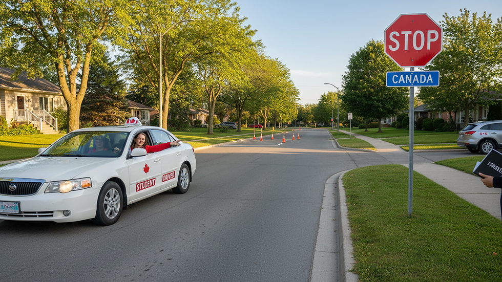 Wide angle view of a quiet suburban street ideal for beginner driving practice
