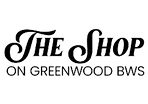 The Shop on Greenwood in Black writing on a white background