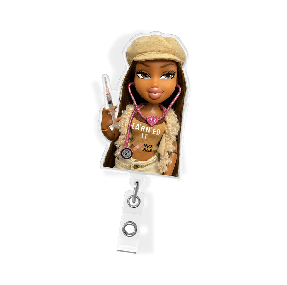 Fashion inspired Bratz nurse badge reel for healthcare workers%