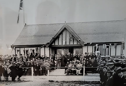 A monochrome image showing large crowds outside the club's pavilion, taken during the opening ceremony in 1911.