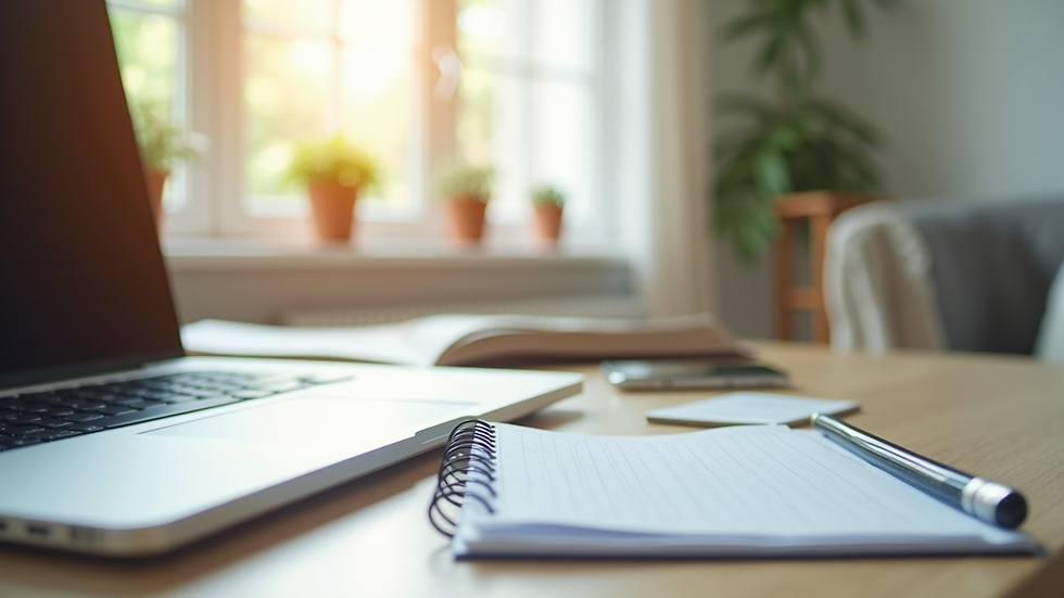 Close-up view of a bright, inviting workspace with laptop and conversion strategy notes