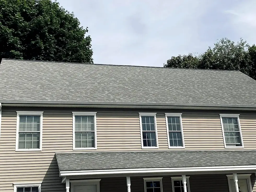 High angle view of a new roof installation on a suburban home