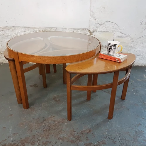 1960s Nathan Teak And Gl Coffee Table With 3 Hidden Tables 1960s Nathan Teak And Gl Coffee Table With 3 Hidden Tables Some Wear To Under As Pictured