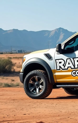 Pickup truck with _Raptor X Pest control_ Written on side, create landscape image.jpg