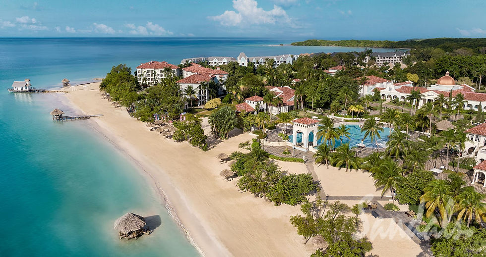 Quiet beachfront relaxation area at Sandals South Coast in Jamaica