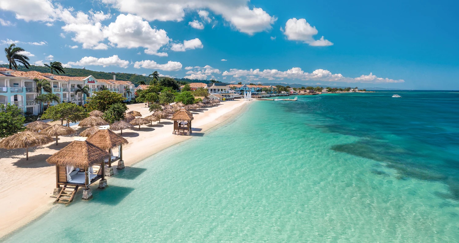 Wide sandy beach at Sandals Montego Bay, Jamaica