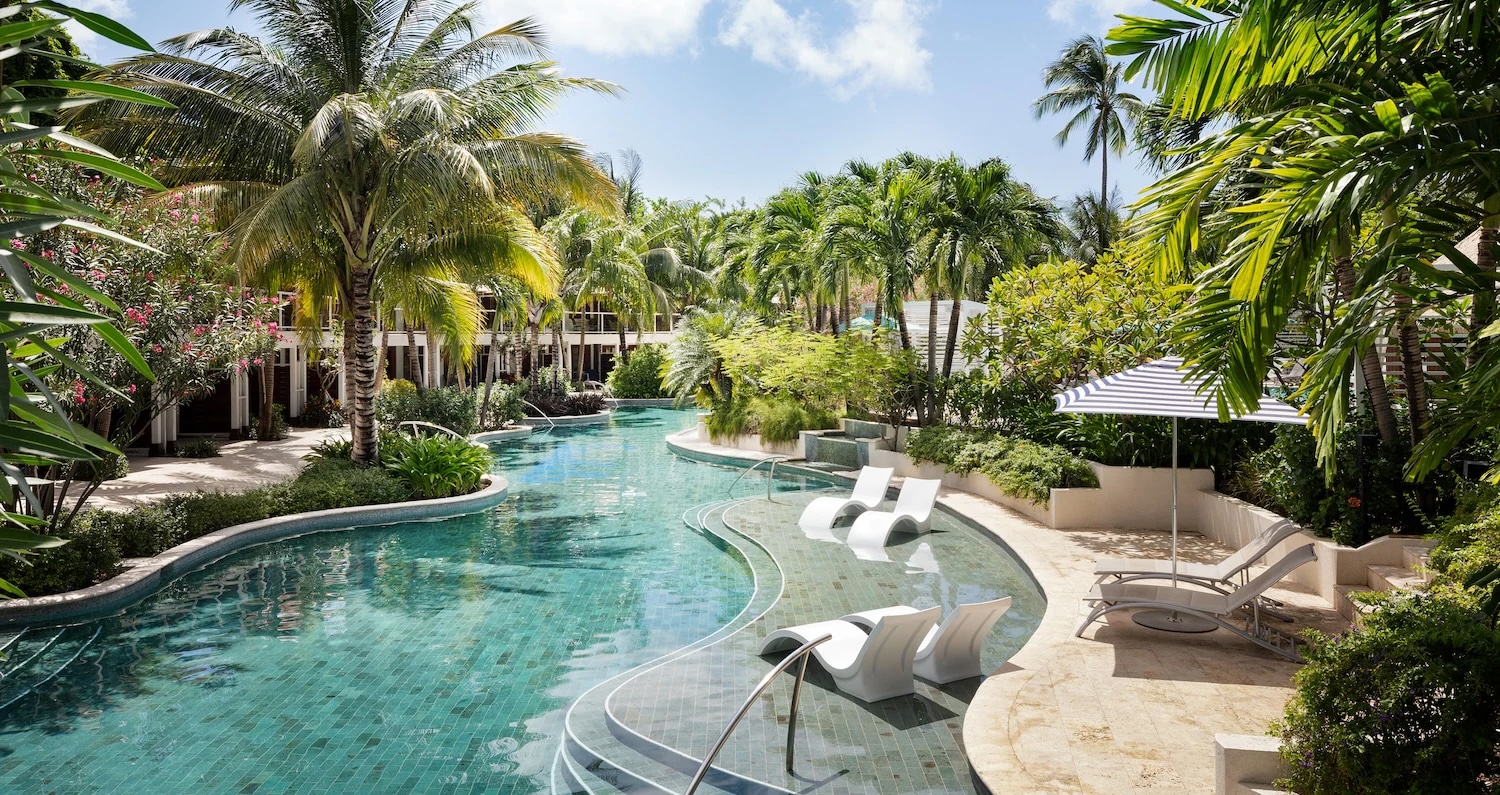 Peaceful garden pool at Sandals Halcyon Beach, Saint Lucia