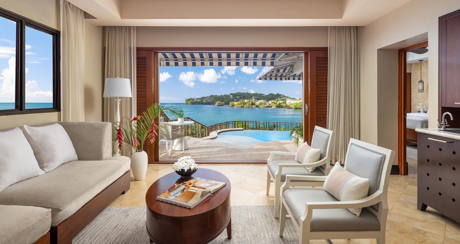 Coastline and mountain views at Sandals Regency La Toc