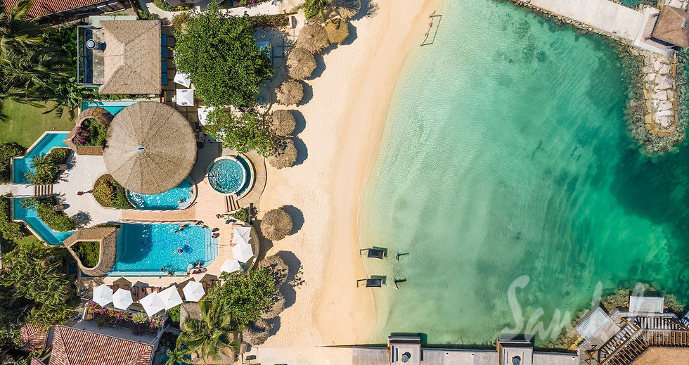 Lively social pool atmosphere at Sandals Montego Bay in Jamaica