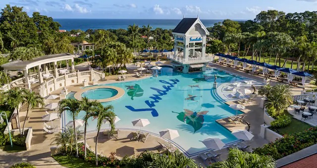 Lively swim-up pool bar at Sandals Ocho Rios, Jamaica