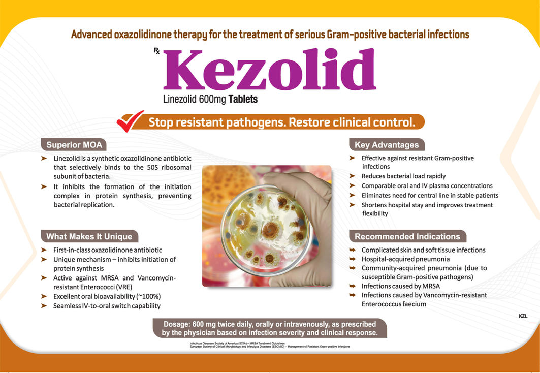 Linezolid 600mg tablets for MRSA resistant infection treatment Kezolid