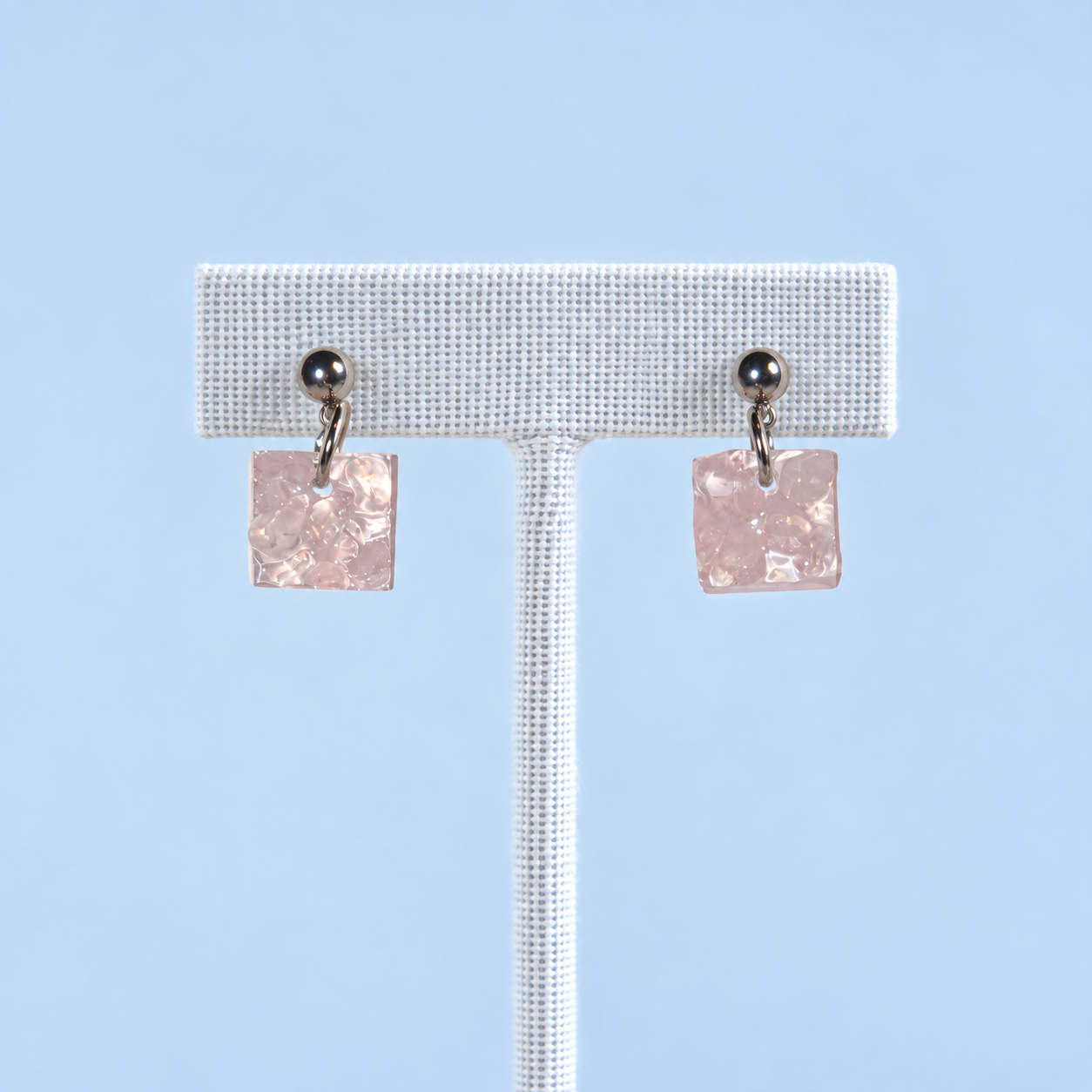 Rose Quartz Square Chip Earrings