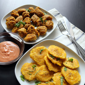 Vegan Chicharrón de Pollo and Tostones
