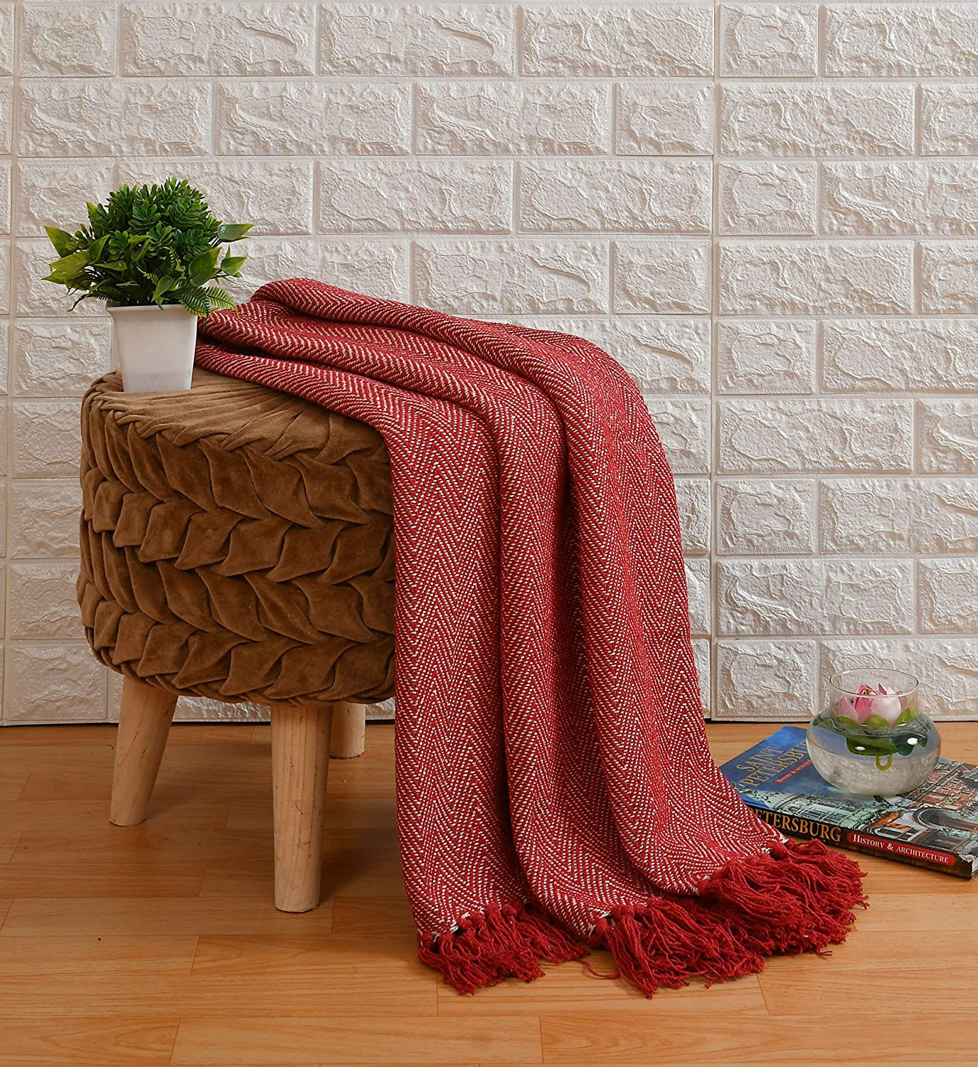 Red Herringbone Throw