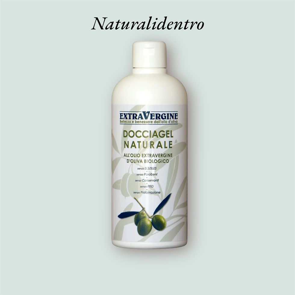 Olio docciagel a base di olio d'oliva, confezione elegante e trasparente. Ideale per la cura della pelle, dona morbidezza e i
