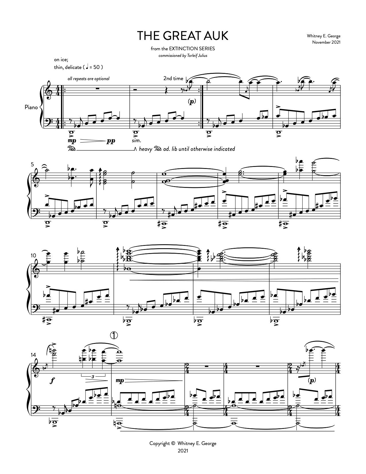 The Great Auk from The Extinction Series (solo piano)