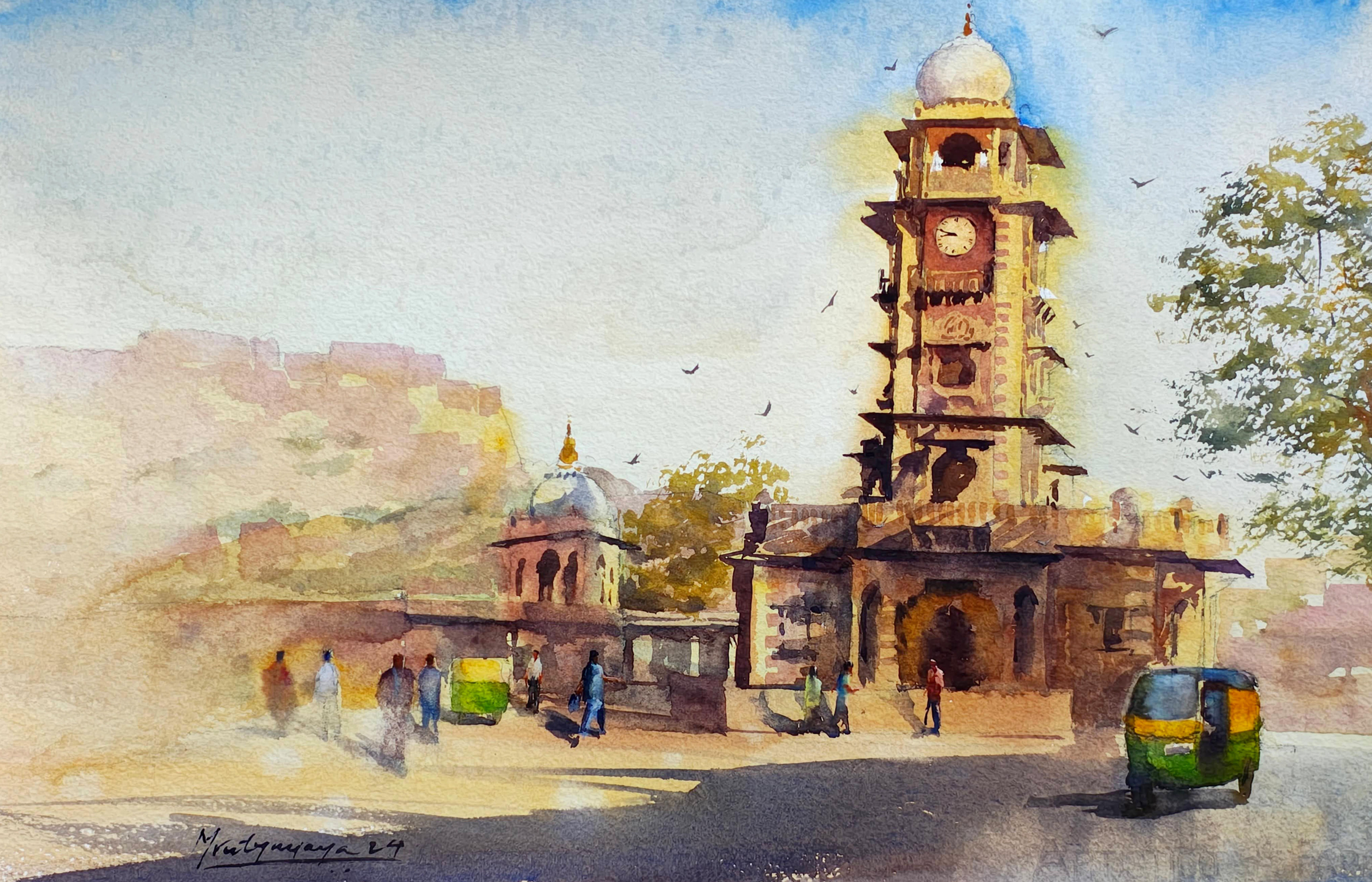 Golden sunlight in Jodhpur clock tower,  Sardar Market [A2 Size (56x38cm)]