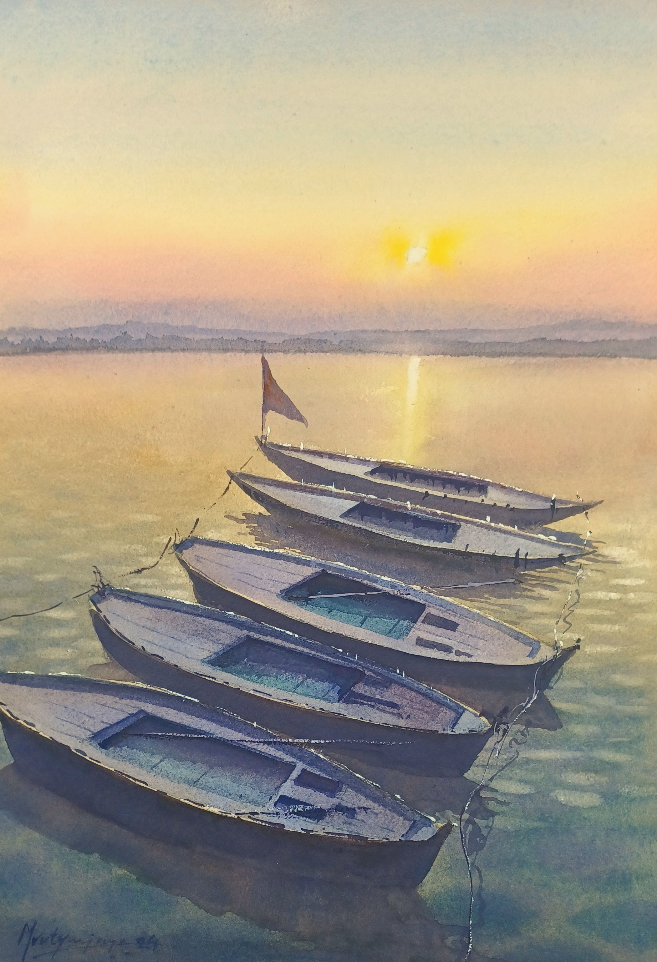 Golden sunlight and the boats, Banaras Ghats[AVAILABLE]
