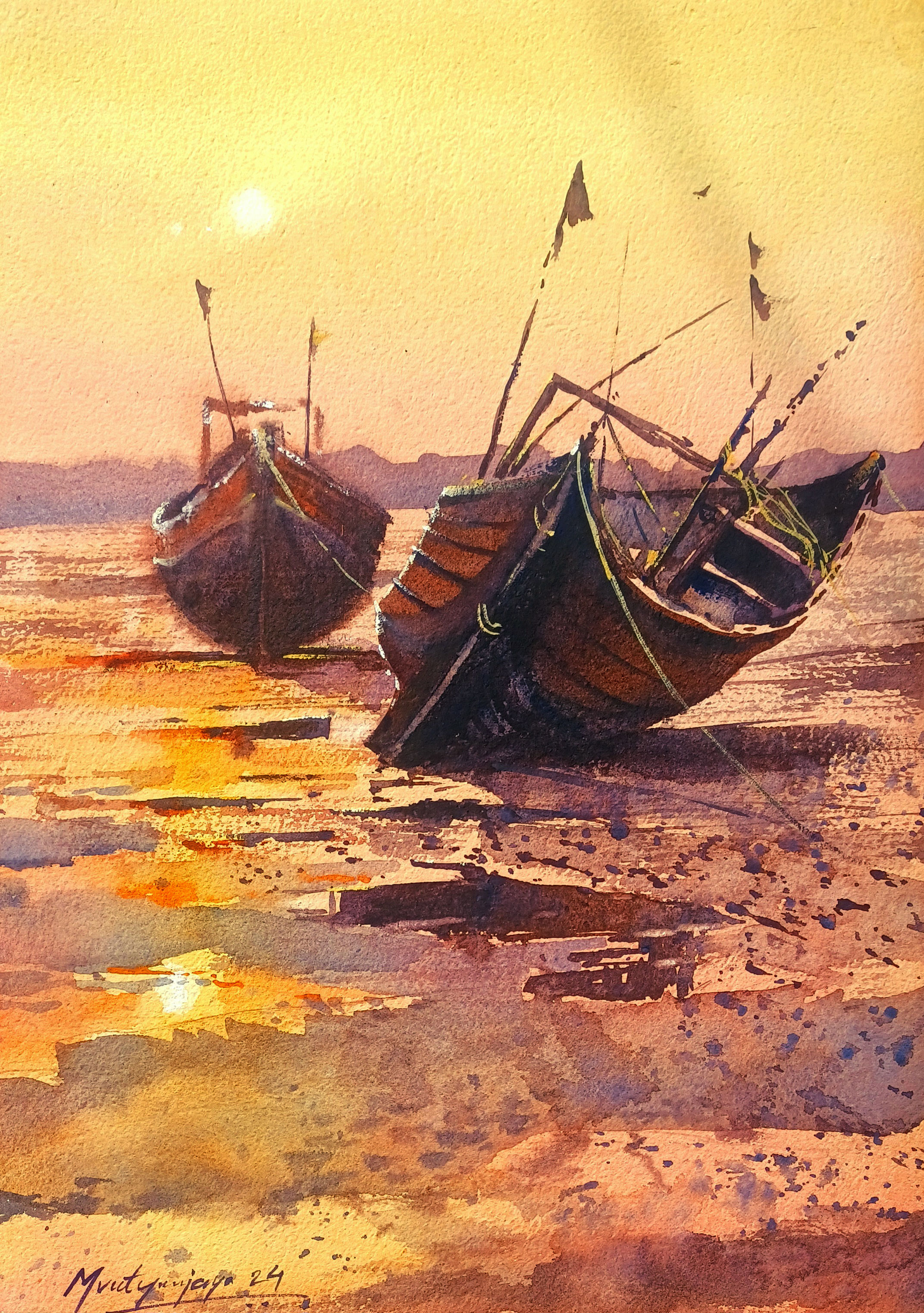 Boats in evening sun(40x30cm)