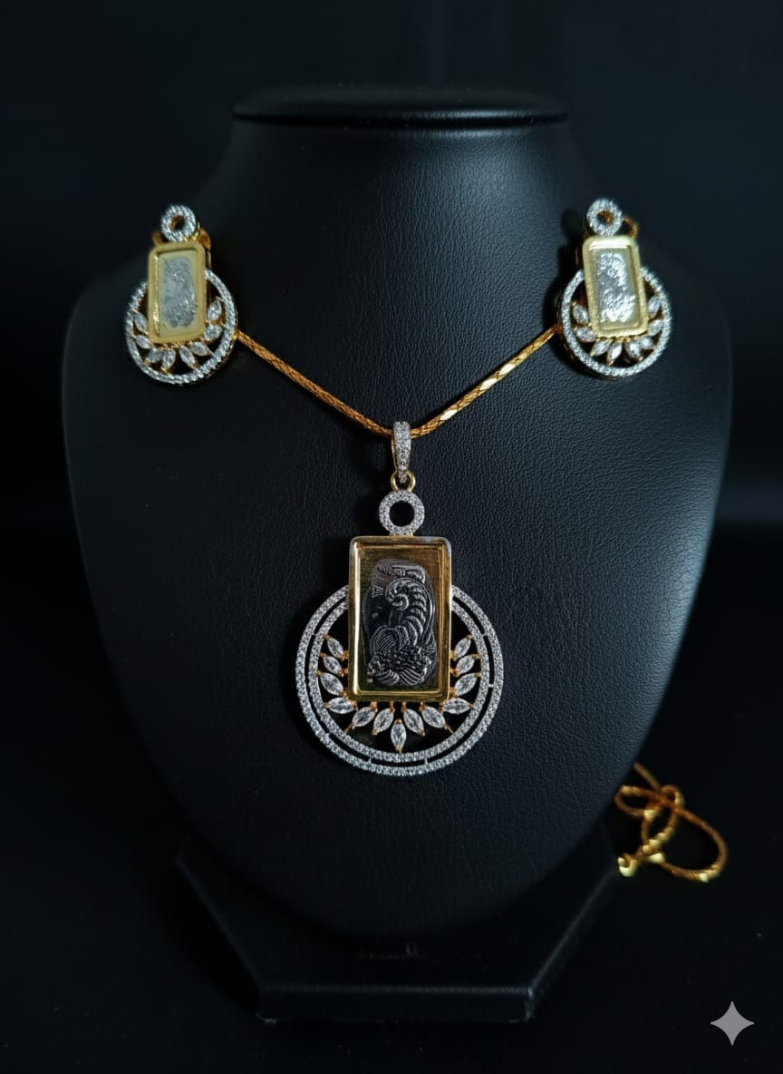 Thumbnail: CZ JEWELRY THICK CHAIN WITH COORDINATED EARRING -3 PC-CATALOG-3