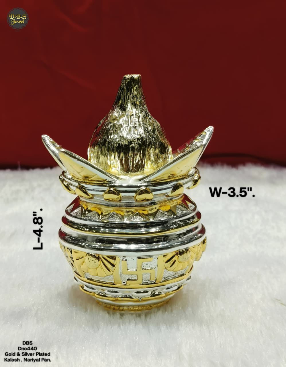 24 KARAT GOLD AND SILVER 2 TONE KALASH- AND GOLD COCONUT AND LEAVES